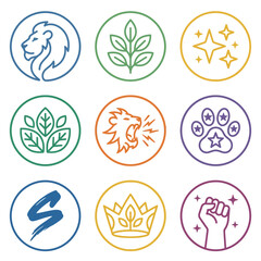 Obraz premium Nature and power emblems with lion and leaf motifs.