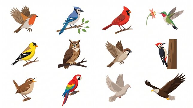 Diverse Bird Species Flat Design Collection