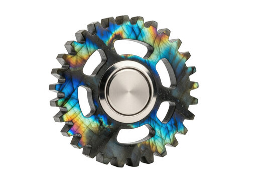 Cogwheel fidget spinner with labradorite accents isolated on transparent background