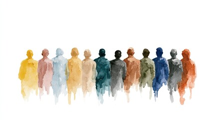 Obraz premium Watercolor silhouettes of diverse figures in a spectrum of earthy and cool tones
