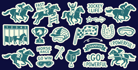 Naklejka premium Collection of Horse Racing and Equestrian Themed Illustrations and Icons.