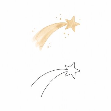 Hand-drawn golden sparkler trail with glowing starburst effect on white background