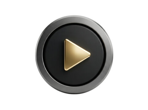 Metallic black and gold play button isolated on transparent background