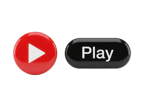 Red play button and black button isolated on a transparent background
