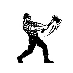 Naklejka premium Strong lumberjack swinging axe silhouette.