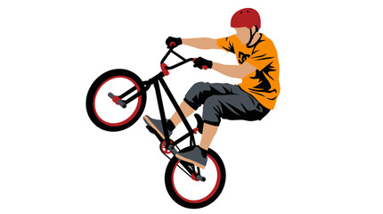 Fototapeta premium A stylized illustration of a young man performing a bmx bike stunt.