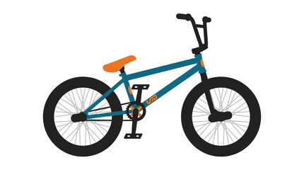 Fototapeta premium A flat style vector illustration of a blue bmx bicycle with an orange seat.