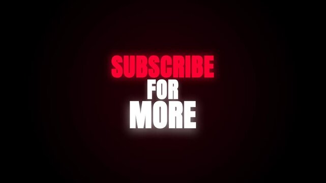 A sleek animation featuring 'SUBSCRIBE FOR MORE' text against a dark background, highlighted by an expanding and pulsing red circular light wave that creates a dynamic call to action.