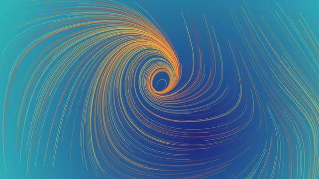 Swirling vortex of colorful glowing lines on deep blue background for digital motion