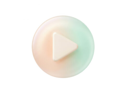 Iridescent pastel play button icon isolated on transparent background