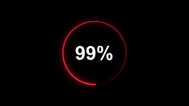 99 percent loading circle progress bar with red glowing neon ring animation on black background