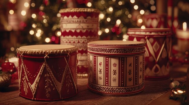 Festive drum making workshop with holiday-themed percussion instruments,