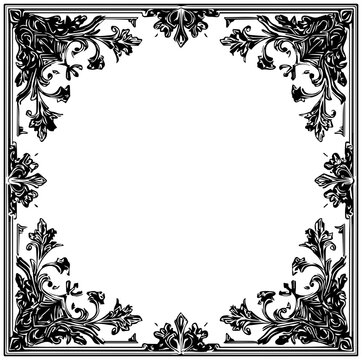 Ornate colonial style square frame with floral corner decorations with illustration template ornament pattern graphic element vintage border