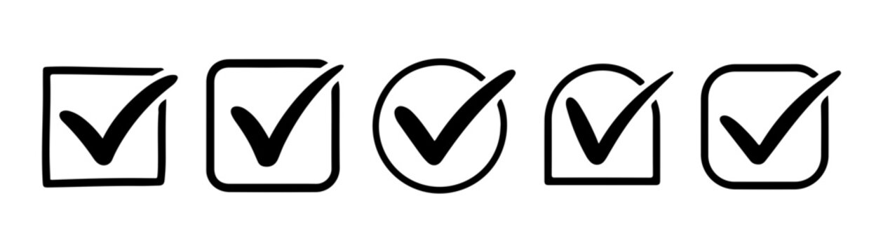 Check mark icons set on transparent background, symbol for web and app, modern check mark sign.