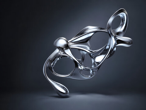 Futuristic Chrome Liquid Metal 3D Abstract Sculpture with Mirror Reflections Trending Luxury Digital Design Adobe Stock 16K
