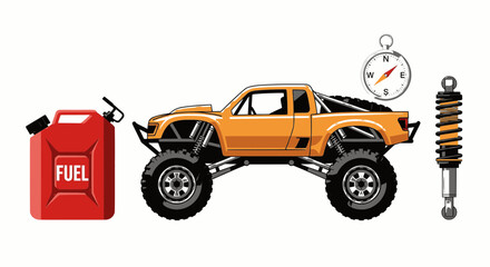 Offroad Monster Truck and Adventure Gear Vector Illustration © Ibnu