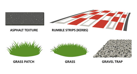 Fototapeta premium Race Track Surface Elements and Textures Vector Set