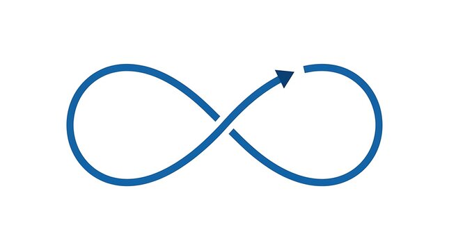 Minimalist blue infinity symbol with arrow for business process and workflow design