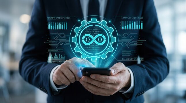 A visual representation of DevOps methodology and CI CD pipeline automation for IT operations.