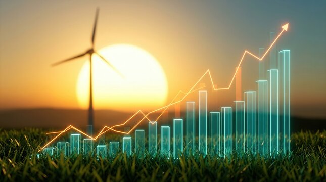 Visualizing rising energy prices and costs through an economic graph and renewable resources.