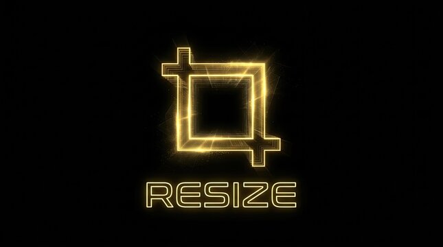 Futuristic glowing neon resize icon and crop tool symbol for digital photo editing.