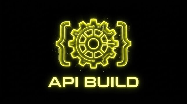 Digital API Build Icon for Software Development and Programming. Modern Glowing Technology Concept.