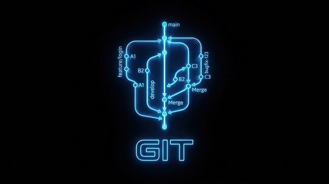 Git version control branching diagram illustration for software development and programming.