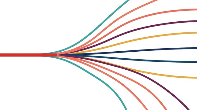Minimalist colorful abstract lines branching in a symmetrical pattern representing growth and connectivity