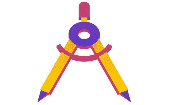 Stylized cartoon drafting compass tool for engineering, design, and education
