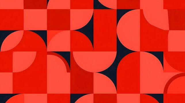 Vibrant red geometric puzzle pattern with bold minimalist flat rounded shapes, retro bizarre abstract ornament, creative postmodern graphic design for Backgrounds and Covers Stock Vector