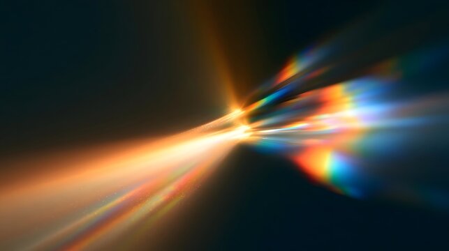 Vibrant warm sunlight beam with colorful rainbow reflection on dark backdrop for poster design Stock Illustration