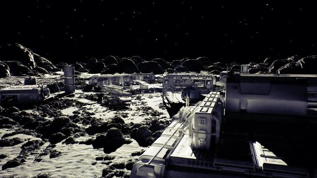 lunar communications relay scanning starfield, tall antenna arrays and dish towers, uplink beams to Earth, shimmering data lines, emphasis on connectivity