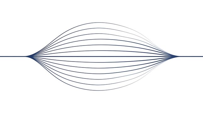 Minimalist abstract line art with a symmetrical geometric wave pattern and converging elliptical shapes on a plain background