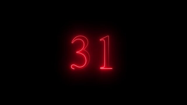 glowing red color neon 31 text, Educational concept promote advertising concept isolate using QuickTime black background 4k motion video 