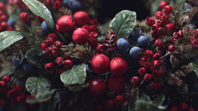festive holiday wreath with berries