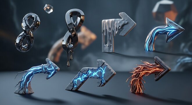 Variety of stylized arrows and infinity symbols with different textures