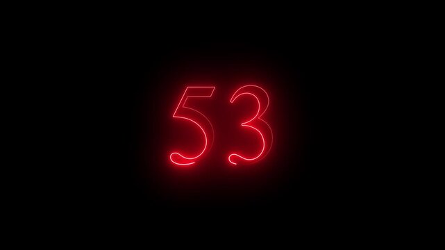 glowing red color neon 53 text, Educational concept promote advertising concept isolate using QuickTime black background 4k motion video 