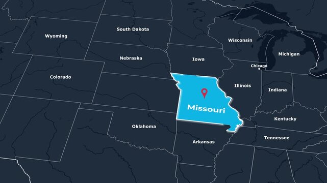 Missouri Map Animation Locator Zoom 4K Motion Graphic