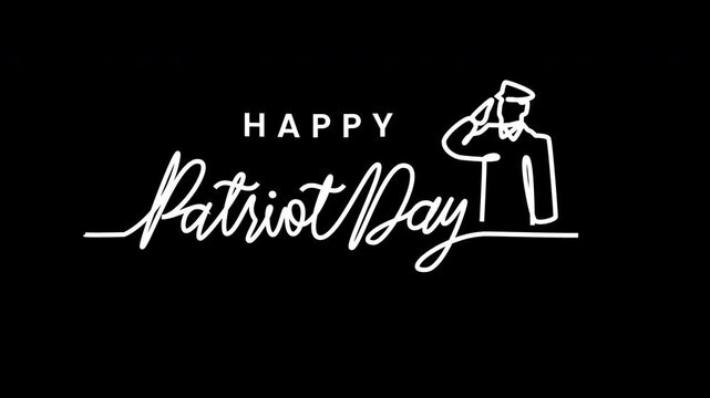 Happy patriot day text animation on black background. 4k animated typography continuous one line style, suitable for patriotic themed projects.