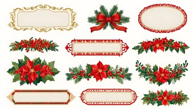 Year-End Gifts & Winter Gifts: Traditional-Style Decorative Elements & Frame Set Stock Vector