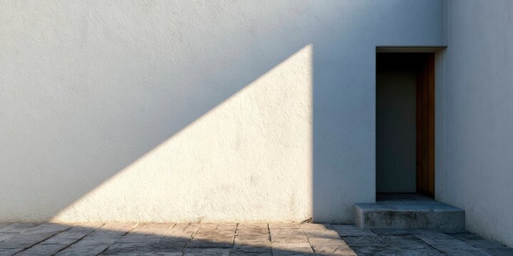 Minimalist Exterior Wall with Shadow and Open Doorway in Modern Architecture