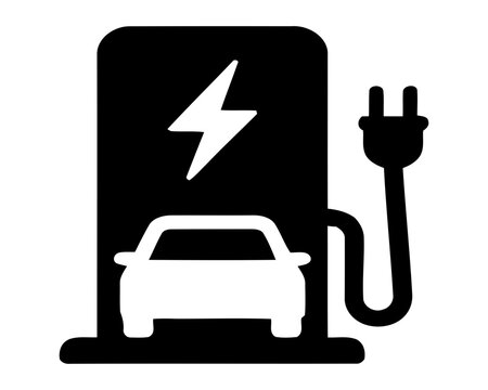 Electric car charging station icon with lightning bolt and plug during daytime