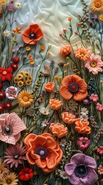 Floral embroidery necklace design featuring wildflowers and herbs. Elegant adornment for women, showcasing intricate vintage-style stitching in a realistic 3D mockup