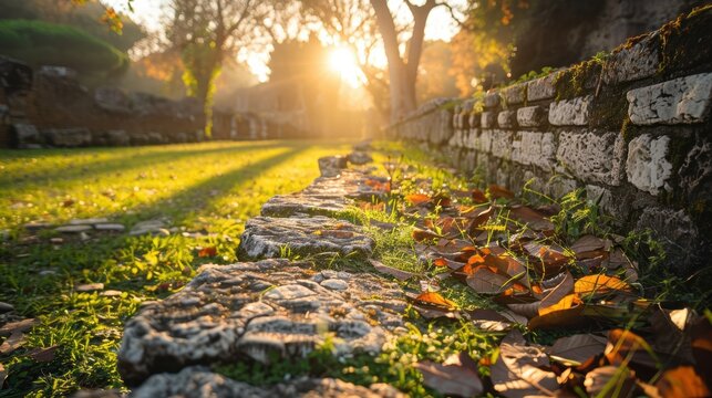 Ancient ruins of a villa along a historic road from the second century AD