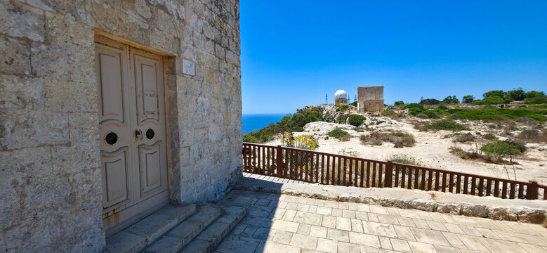 Malta : St Mary Magdalene Chapel, Dingli radar at The Dingli Cliffs on the southwest coast