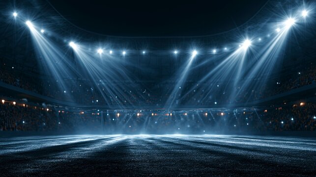 Empty illuminated sports arena with bright lighting and starry sky atmosphere