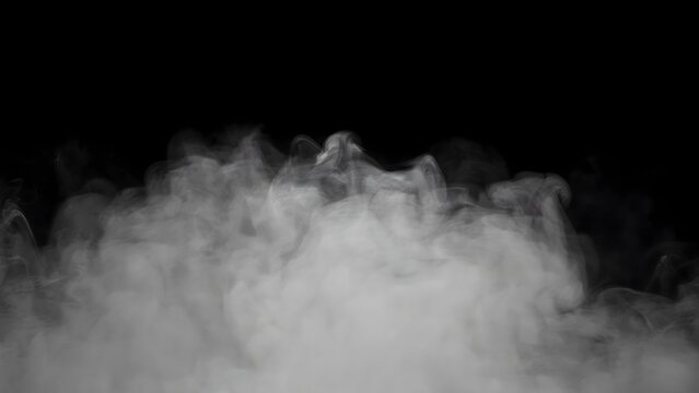 White smoke or fog isolated on black background for Halloween overlay and special effects