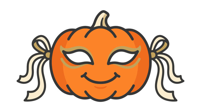 Orange pumpkin mask vector with festive ribbons for halloween