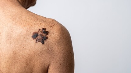 Fototapeta premium Close Up of Patient Shoulder with Large Irregular Melanoma Skin Cancer Malignant Tumor