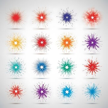 Collection of colorful star burst icons and graphic elements